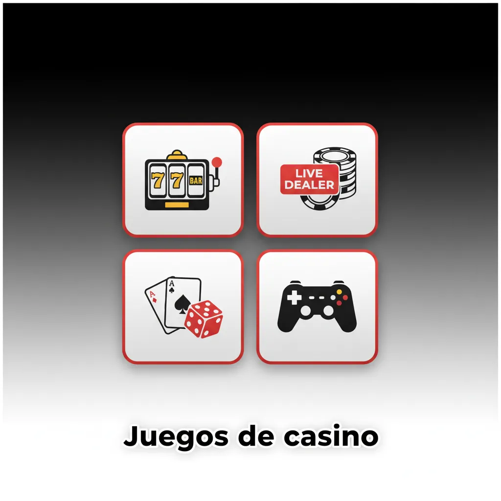 Collage de juegos de casino: tragaperras, ruleta, blackjack, póker, bacará, jackpots y game shows en vivo, bingo y keno.