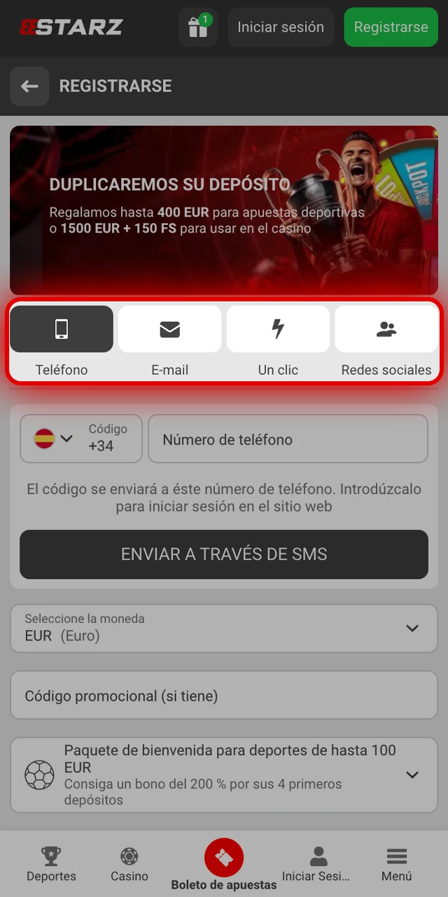 Lee cómo elegir tu método en 888starz.