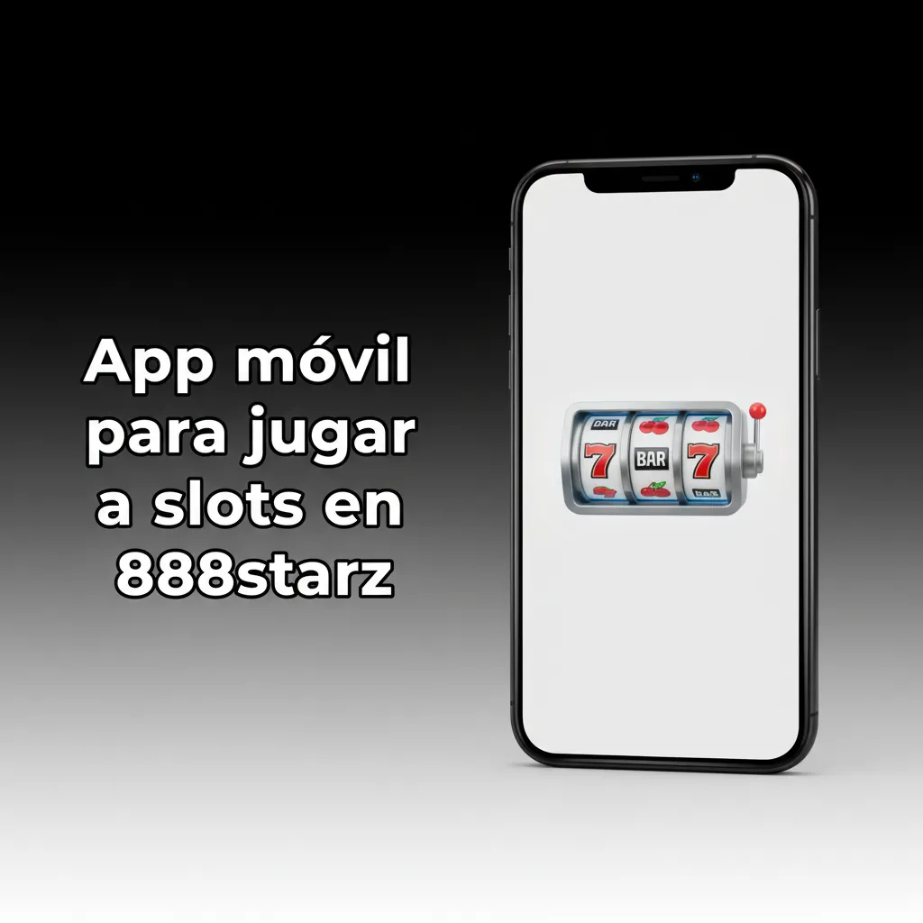 Smartphone mostrando la app 888starz: lobby de tragaperras con filtros, apuesta y botón de giro en interfaz táctil.