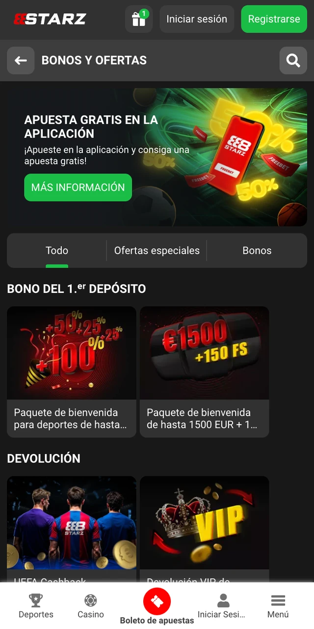 Explora los bonos y promociones de 888starz y recibe tu premio.