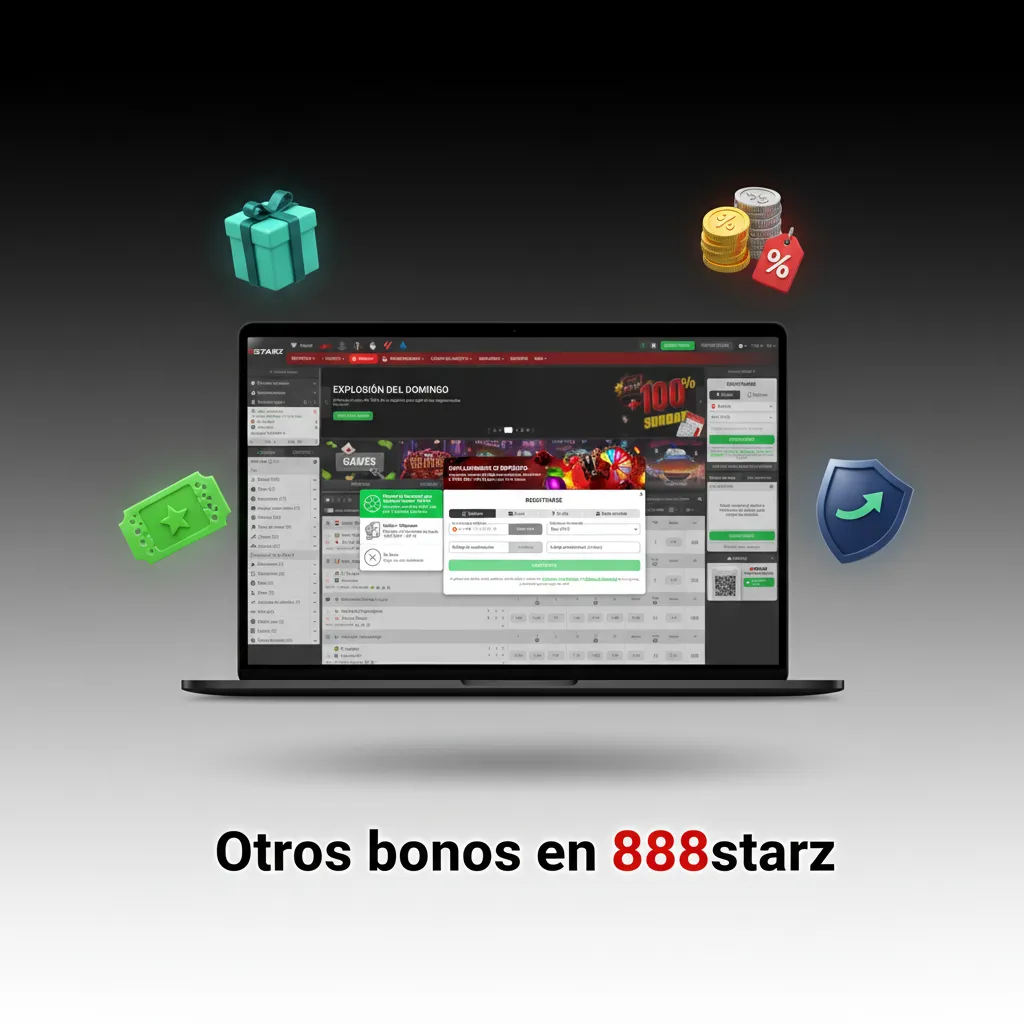 Banner de 888starz con otros bonos: recarga, cashback semanal, giros, freebet y programa de fidelidad para España.