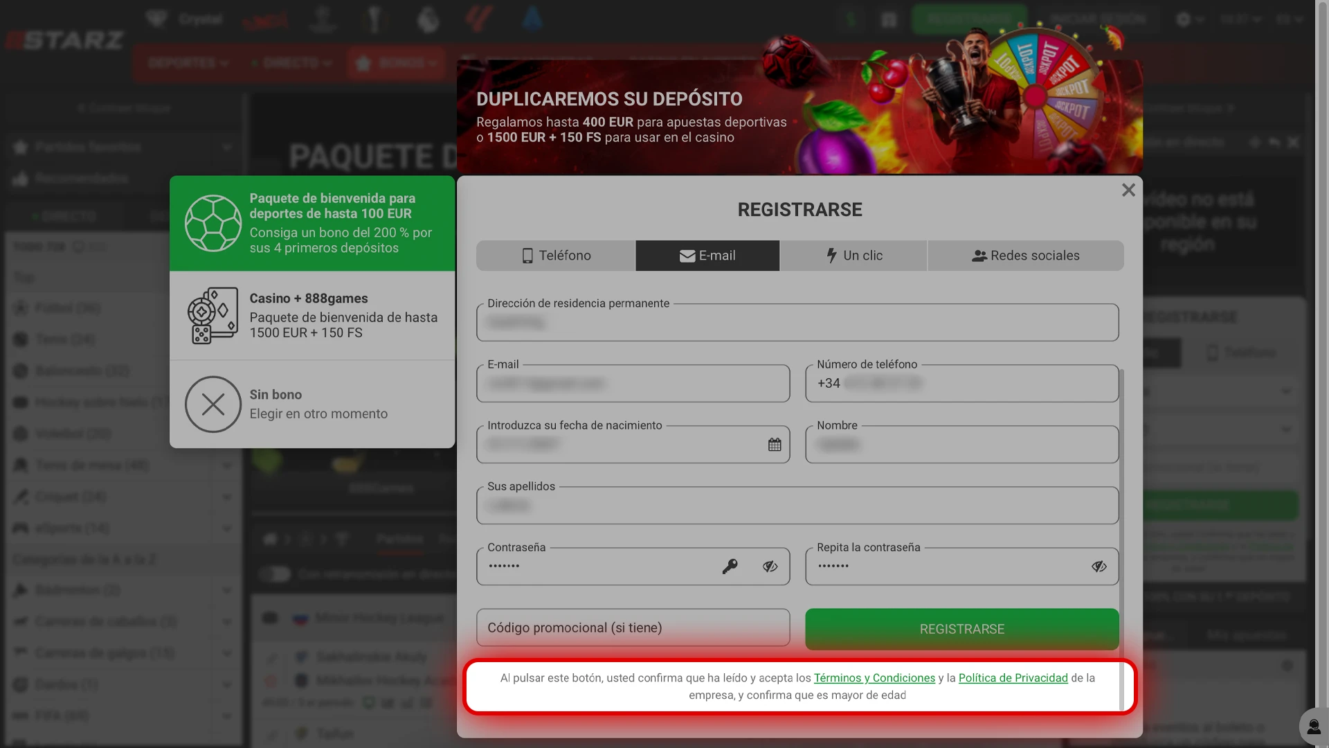 Descubre cómo aceptar términos y fijar límites de depósito en 888starz.