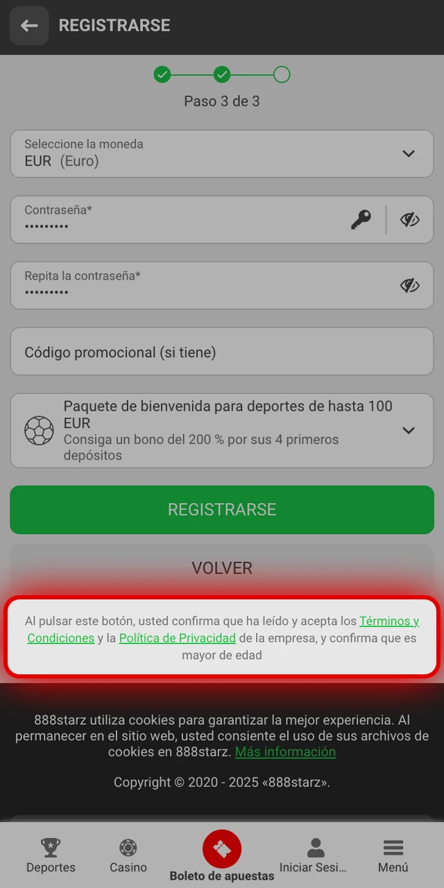 Descubre cómo revisar y aceptar términos en la app 888starz.