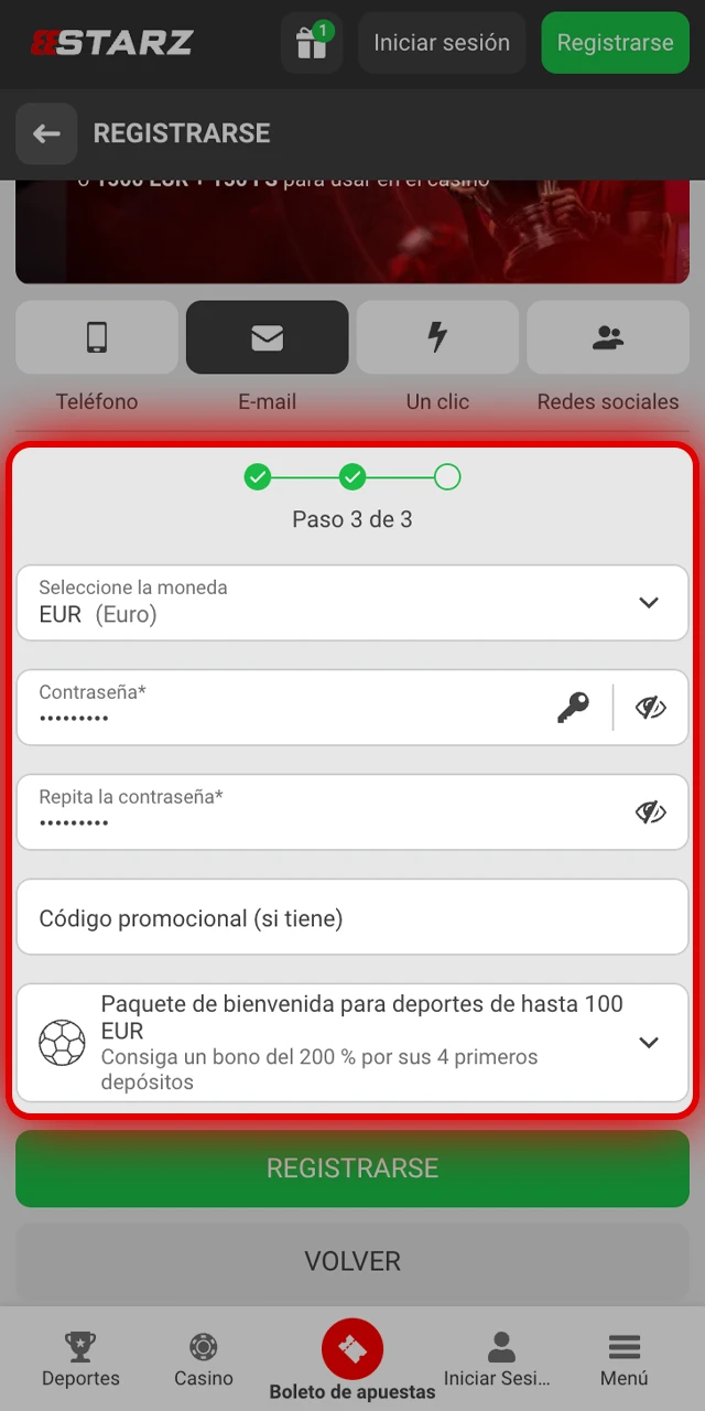 Pasos sencillos para introducir datos en la app 888starz.