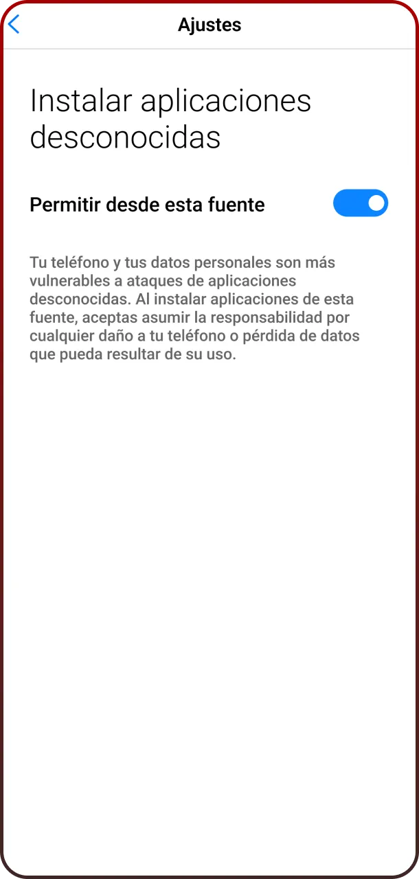 Ajusta tu móvil y acepta la instalación desde fuentes desconocidas para 888starz.