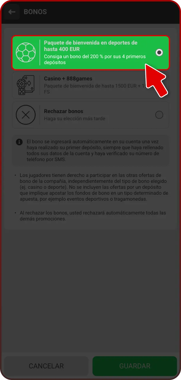 Explora el menú y determina tus bonificaciones al usar la App 888starz.