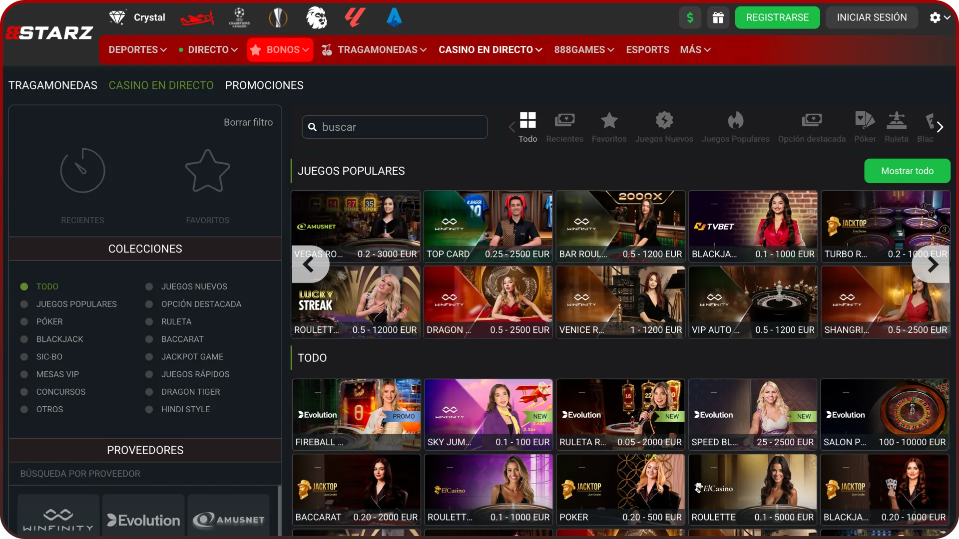 Disfruta de la mejor experiencia de casino en vivo en 888starz.