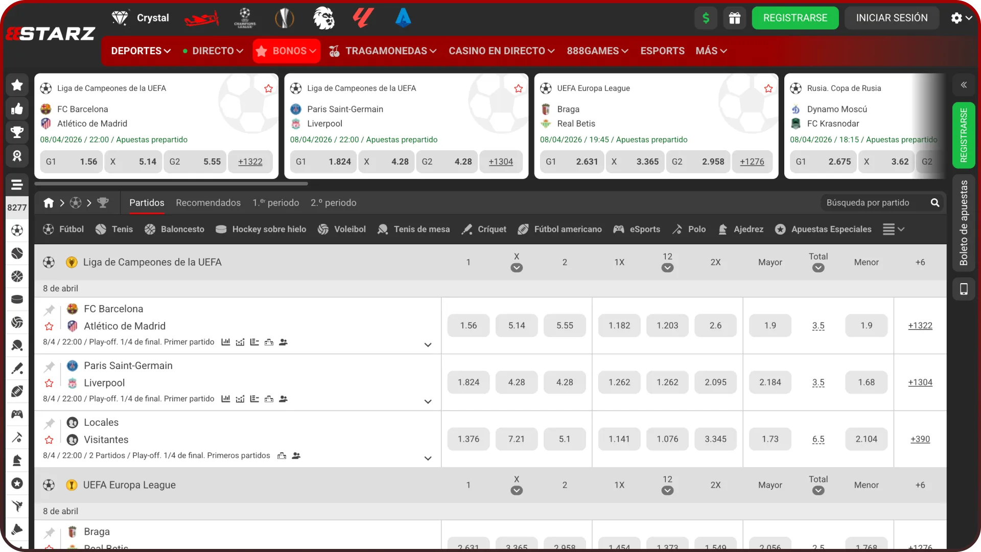 Realiza tus apuestas deportivas con las cuotas más competitivas de 888starz.