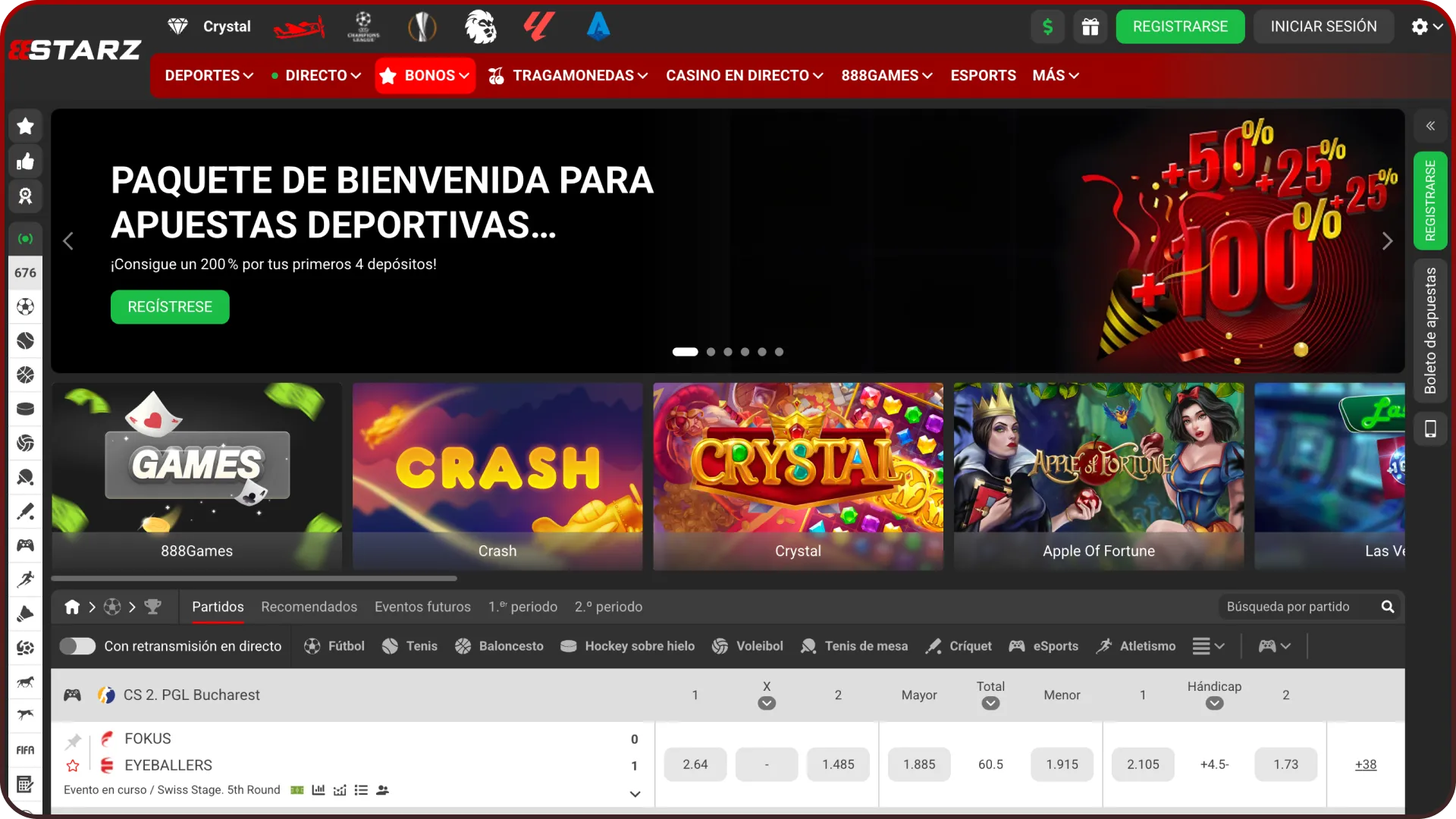 Explora la interfaz principal de 888starz para descubrir todos los juegos.