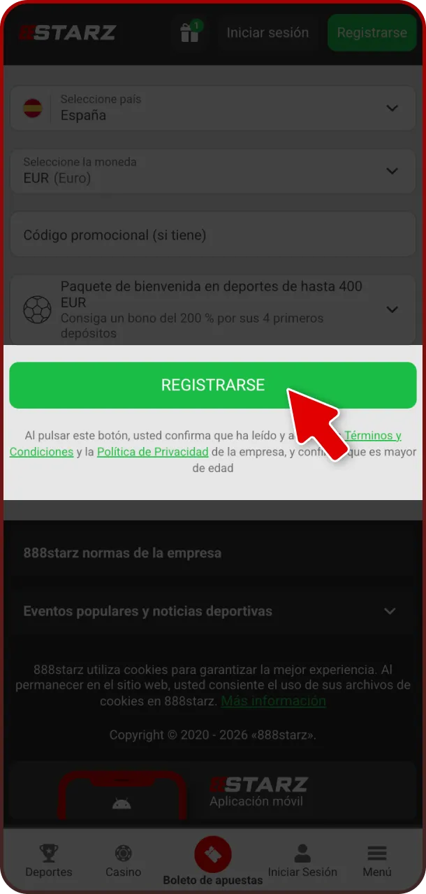 No olvides confirmar registro para activar todas las funciones de 888starz España.