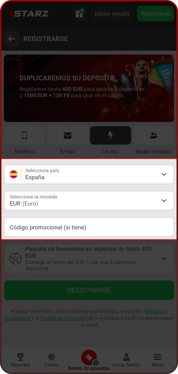 Introduce tu información real para garantizar la seguridad de tu cuenta 888starz.