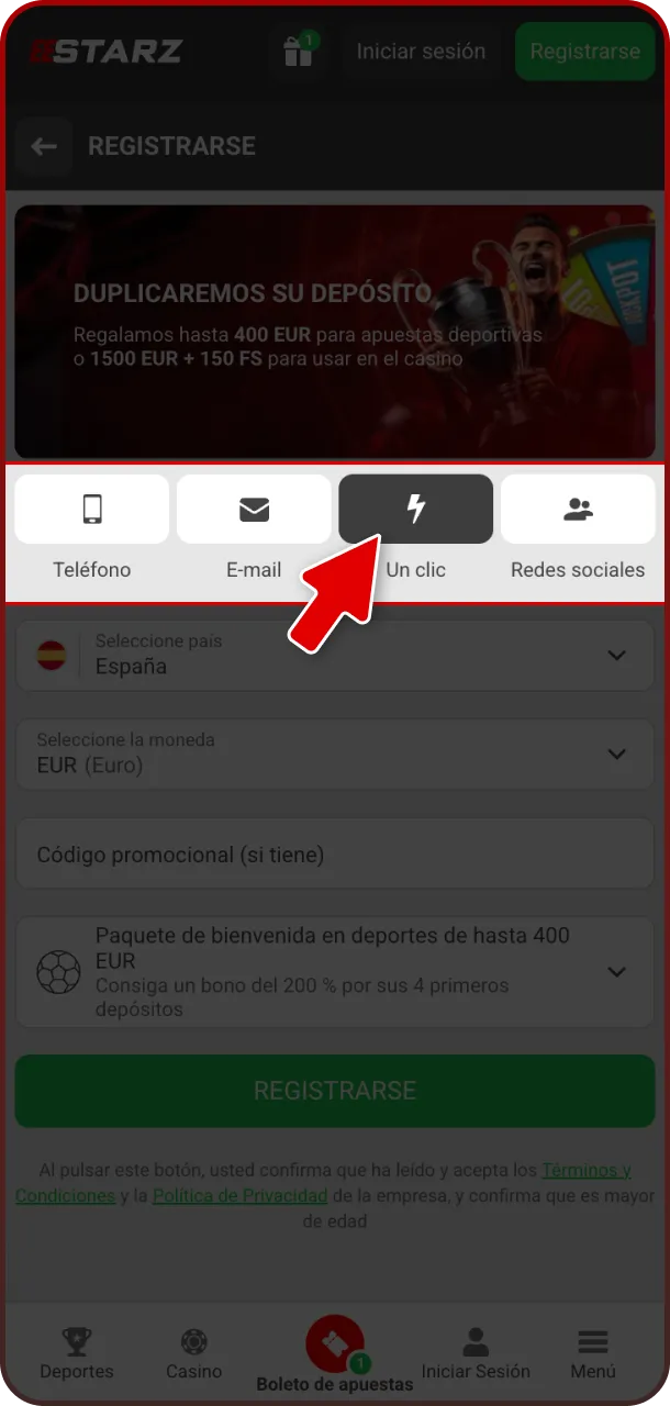 Selecciona una opción de acceso que se adapte a ti en 888starz.