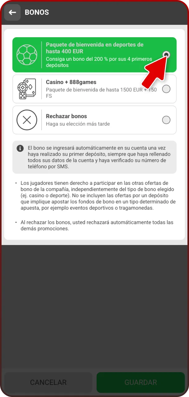 Selecciona tus bonificaciones exclusivas al crear tu cuenta oficial en 888starz.