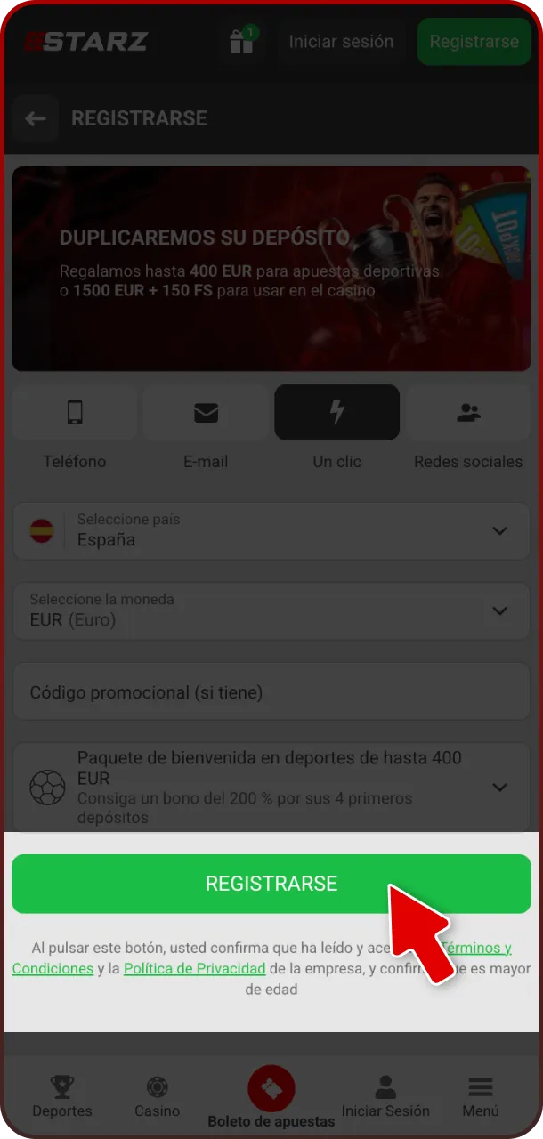 Acepta las condiciones y confirma tu cuenta para activar 888starz ahora mismo.